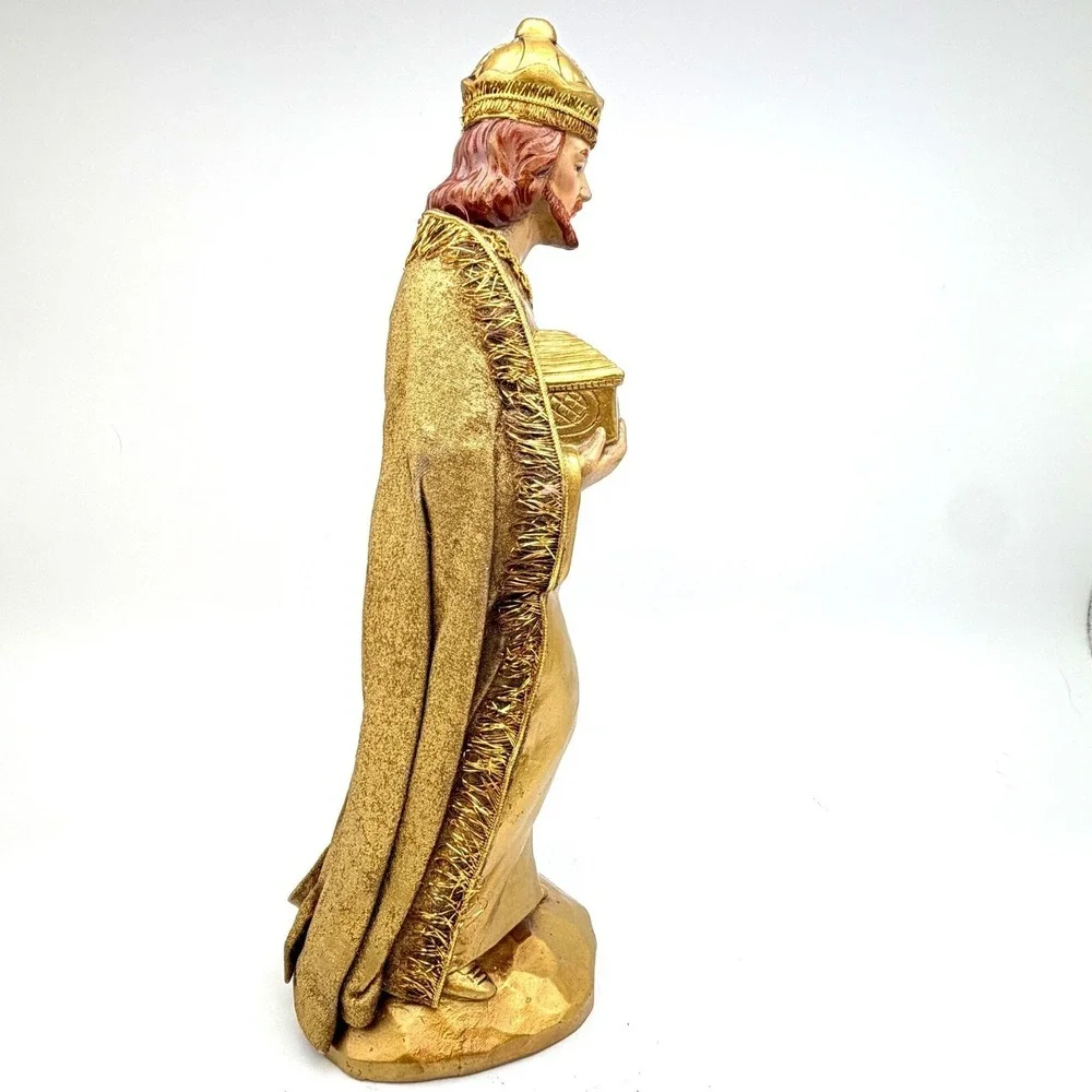 Vintage Gold Wise Man Nativity Figurine Three Kings Christmas Decor 12.5 Inch